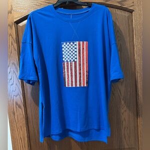 Blue Short Sleeve Tee with American Flag Design